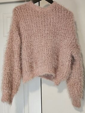 OAK + FORT Women's Blush Pink Fuzzy Shaggy Sweater - Size M